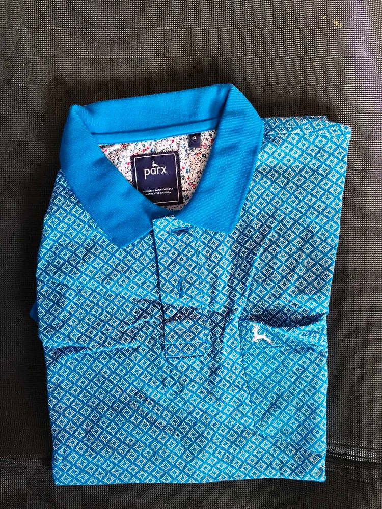Stylish Blue Patterned Polo Shirt