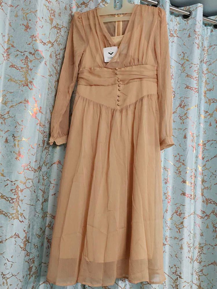Korean new Elegant Beige Maxi Dress