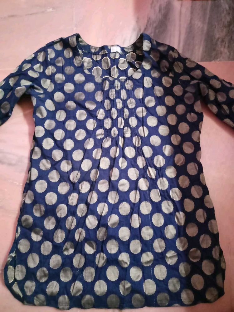Elegant Navy Blue Polka Dot Kurta