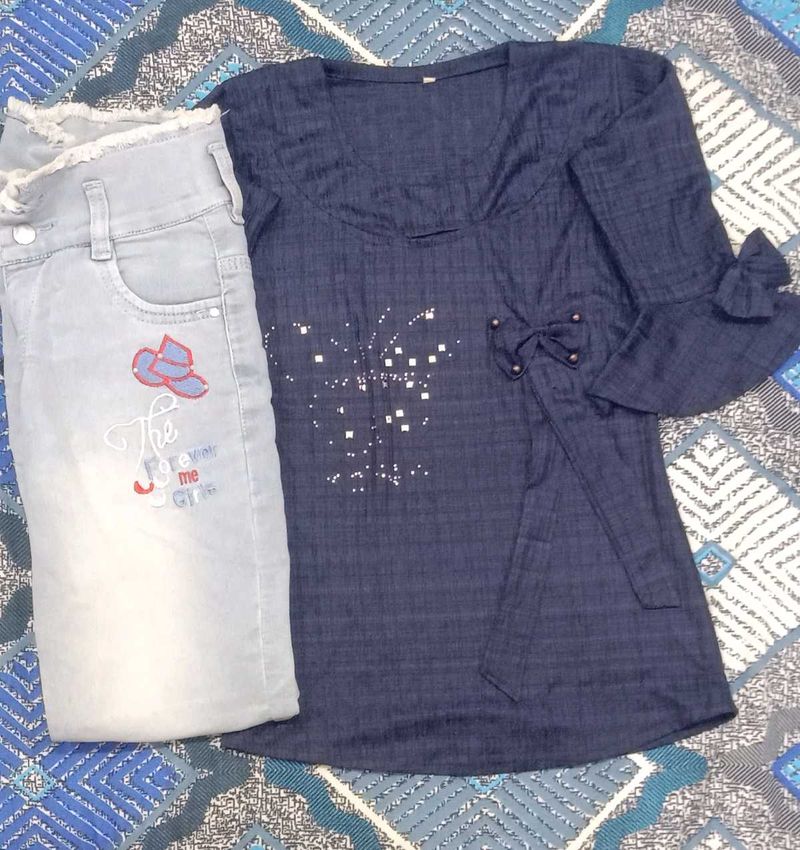 Charming Blue top+ casual wear denim