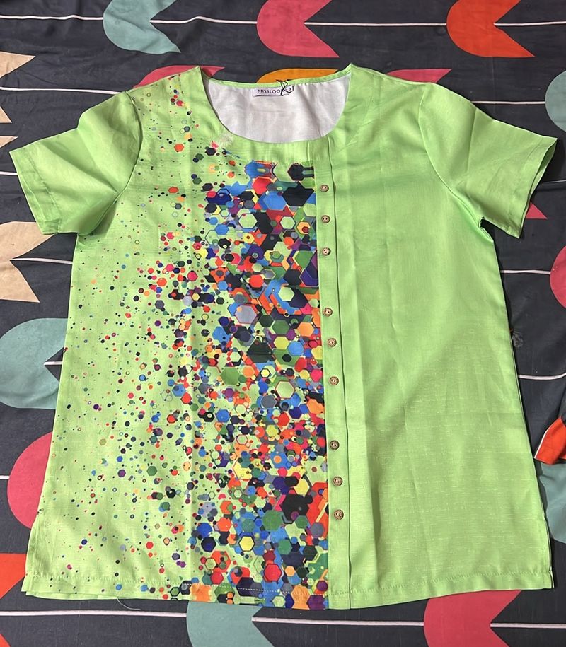 MissLook Green Geometric Print XXL Top