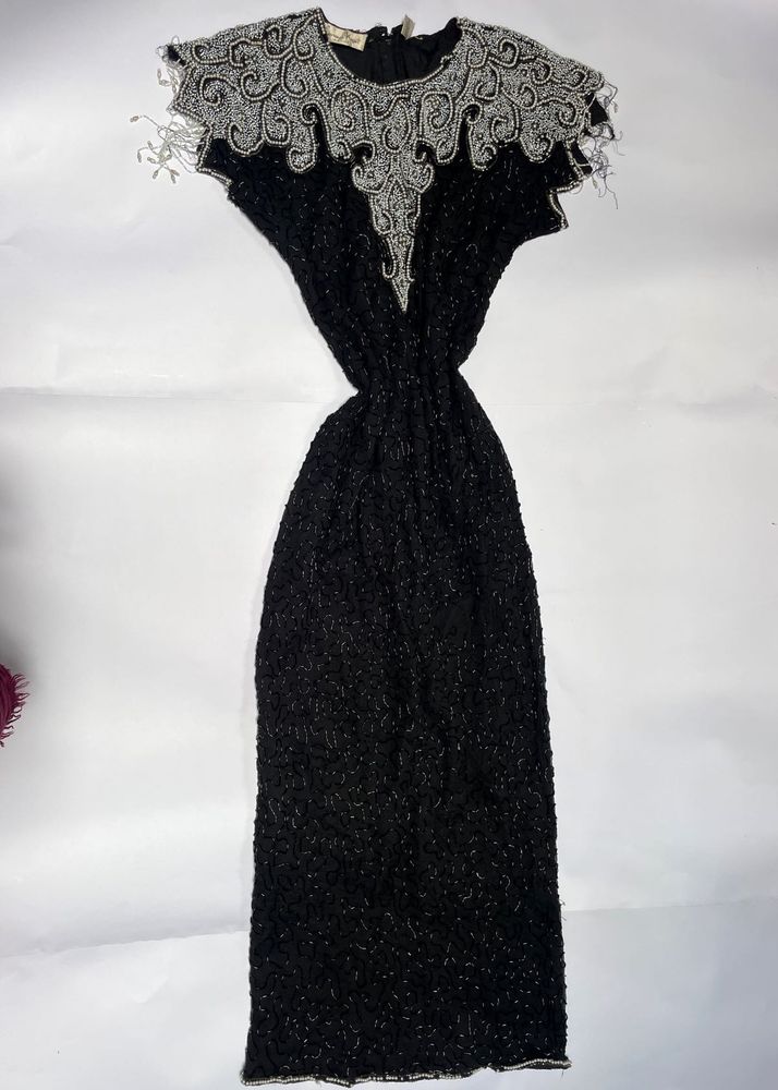 Elegant Beaded Black Evening Dress