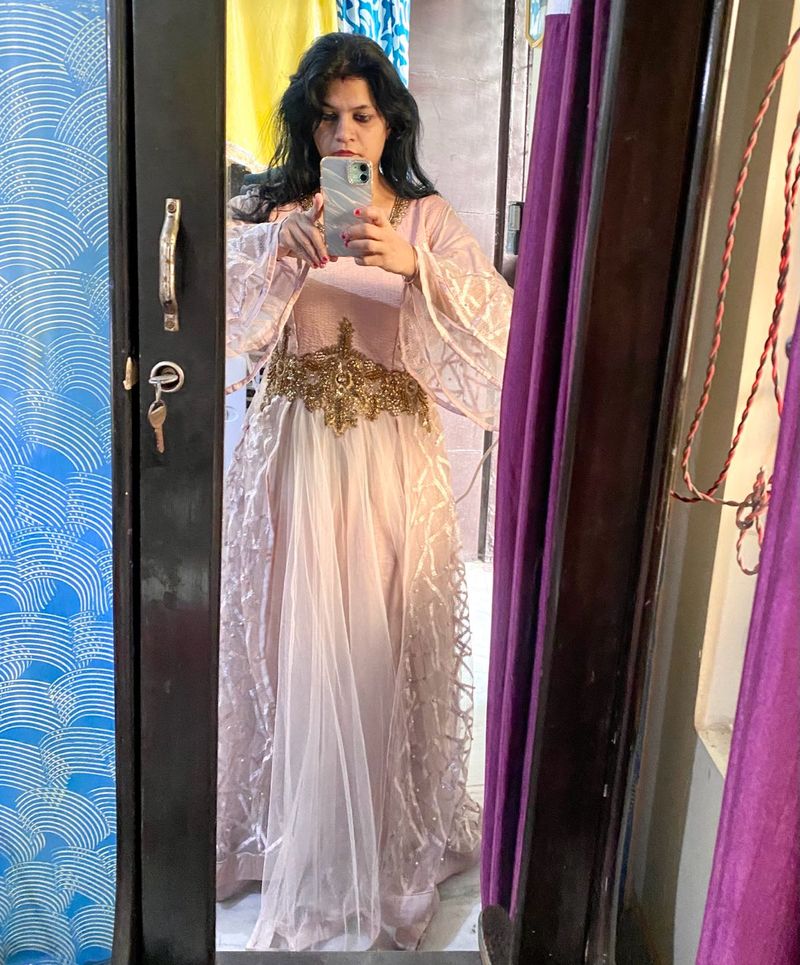 Elegant Embroidered Gown with balloon sleeves