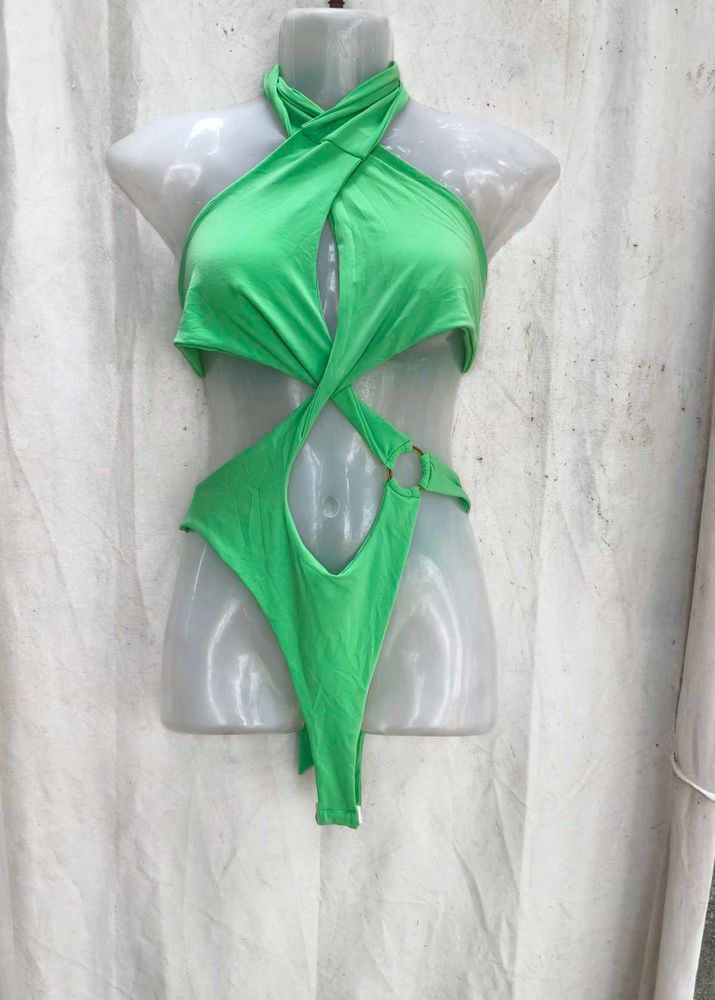 21138. Vibrant Green Halter Neck One-Piece