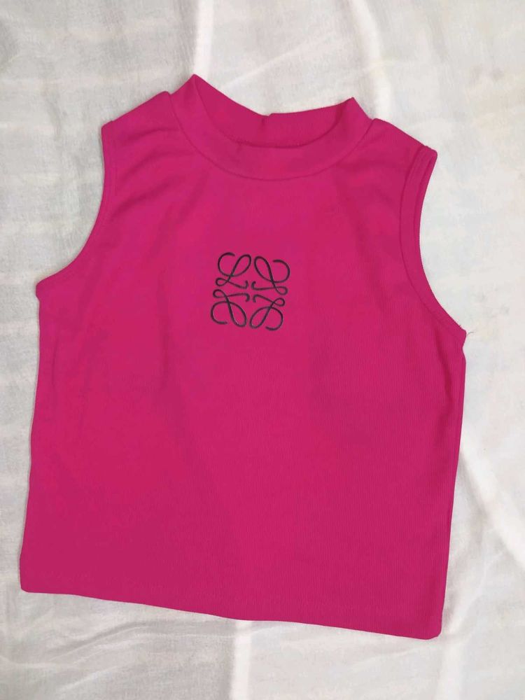 Hot Pink Sleeveless Mock Neck Top