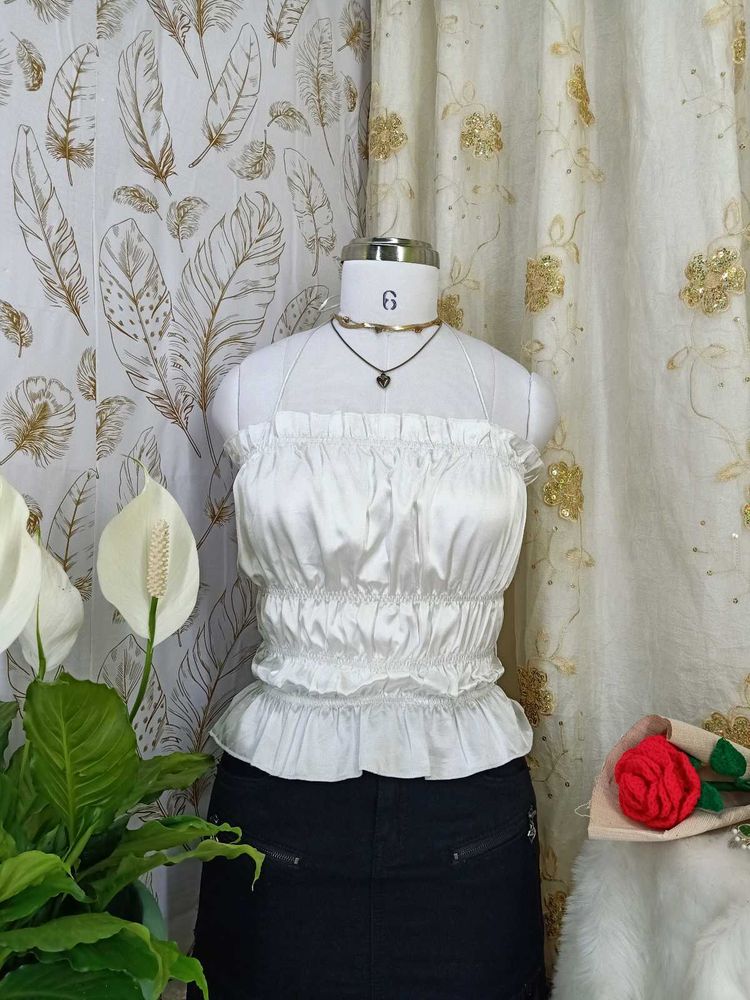 🌼White Ruched Strappy Crop Top🌼