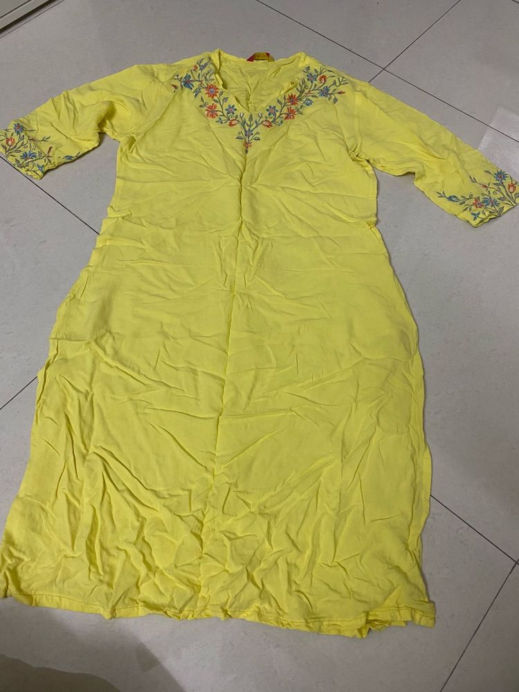 Yellow Embroidered Kurta