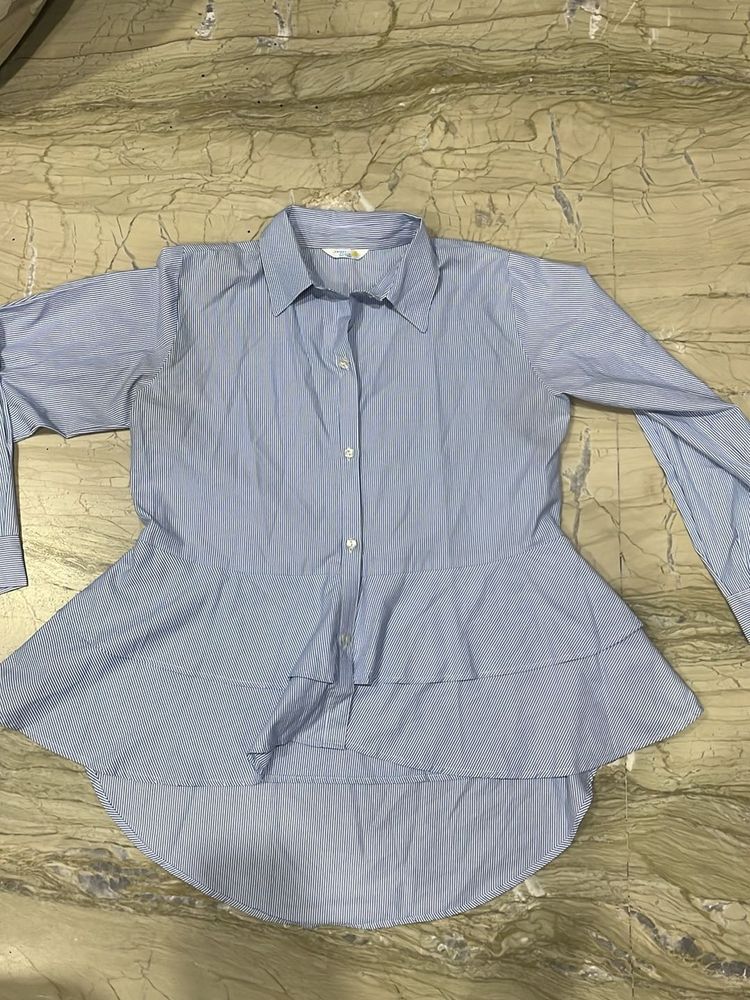 Blue Striped Peplum Shirt