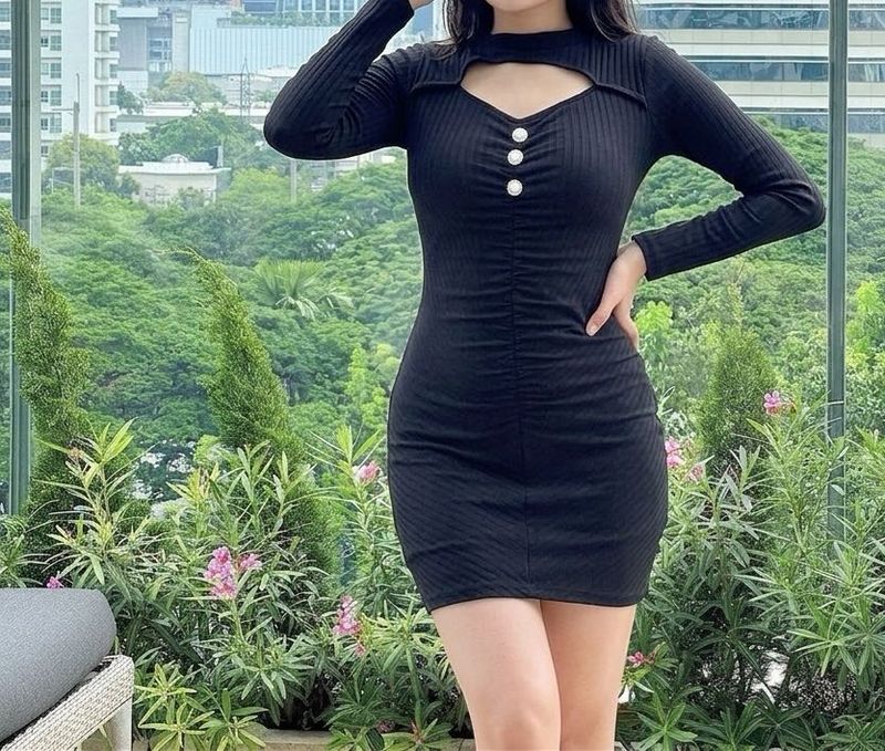 Black cutout ribbed dress