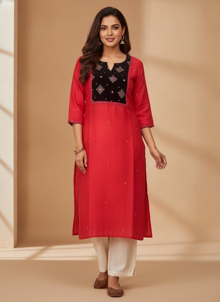 Vibrant Red chanderi Kurta