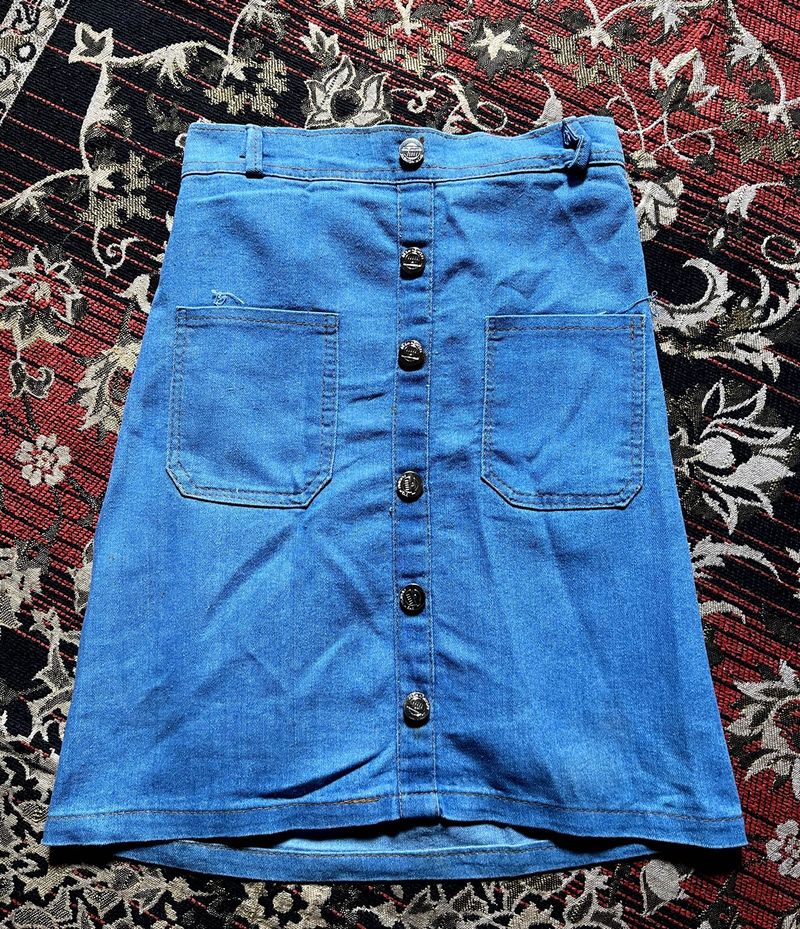 Classic Blue Denim Button-Up Skirt
