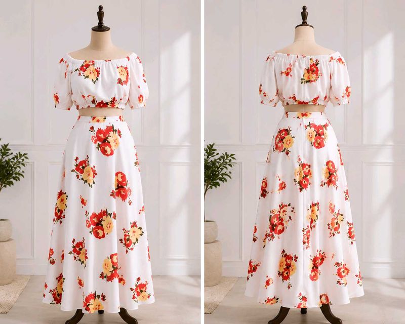 White Floral Off-Shoulder Co-ord Set | NEGOTIABLE