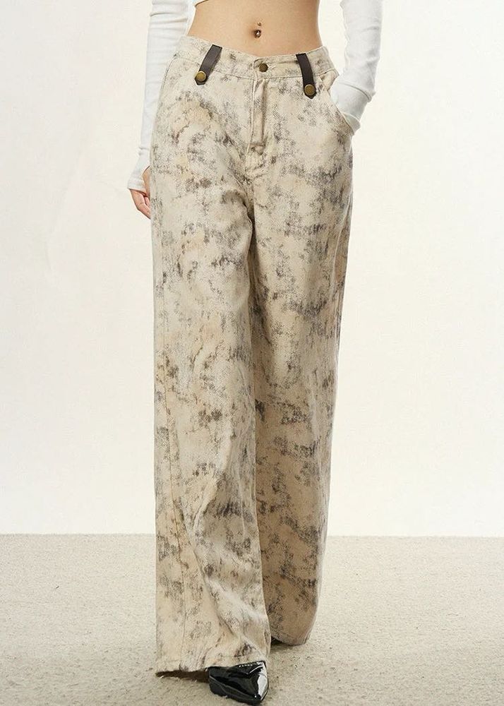 Stylish Wide-Leg Marble Print Pants