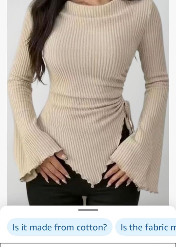 Ribbed Bell Sleeve Top with Tie Detail