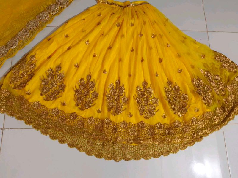 Yellow Embroidered Lehenga with dupatta