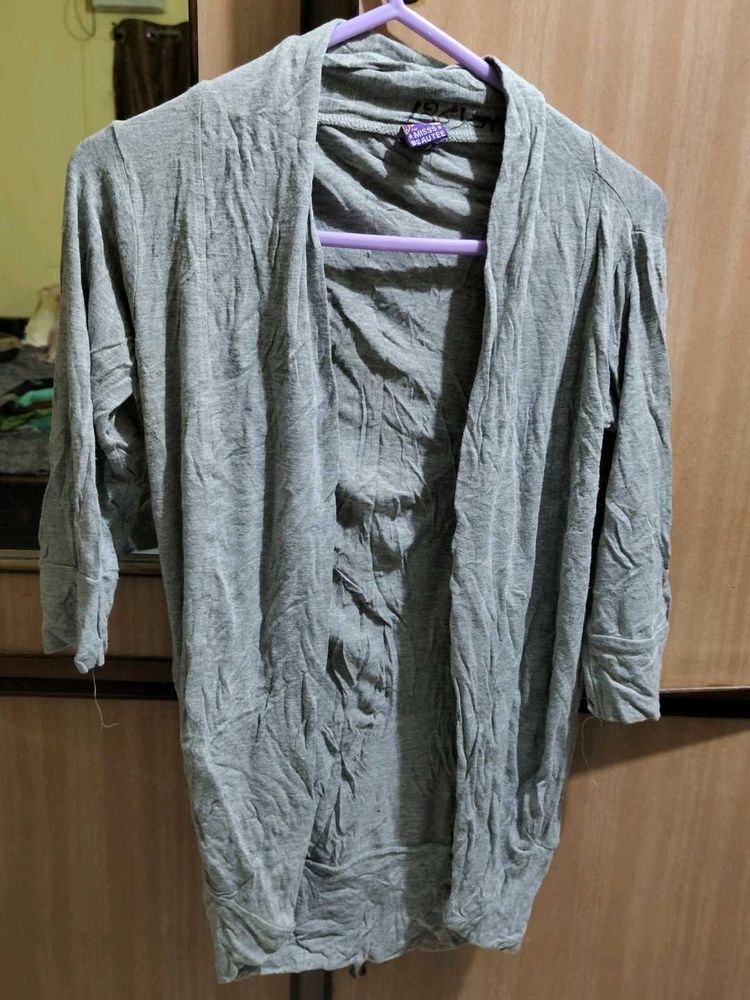 Gray Open Front Cardigan