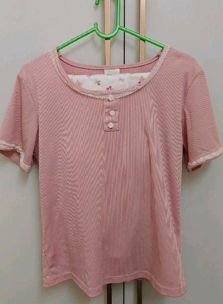 Savana Pink Nightsuit Set with Lace Trim
