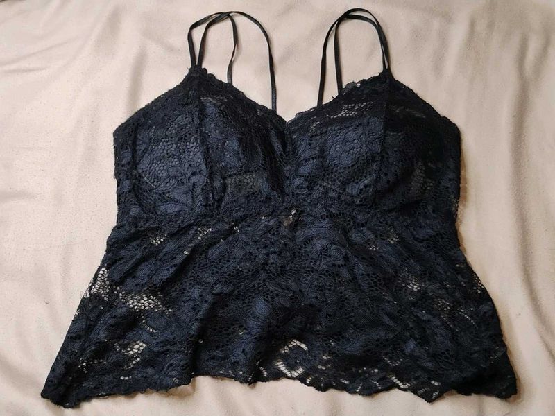 Elegant Black Lace Bralette Padded Top