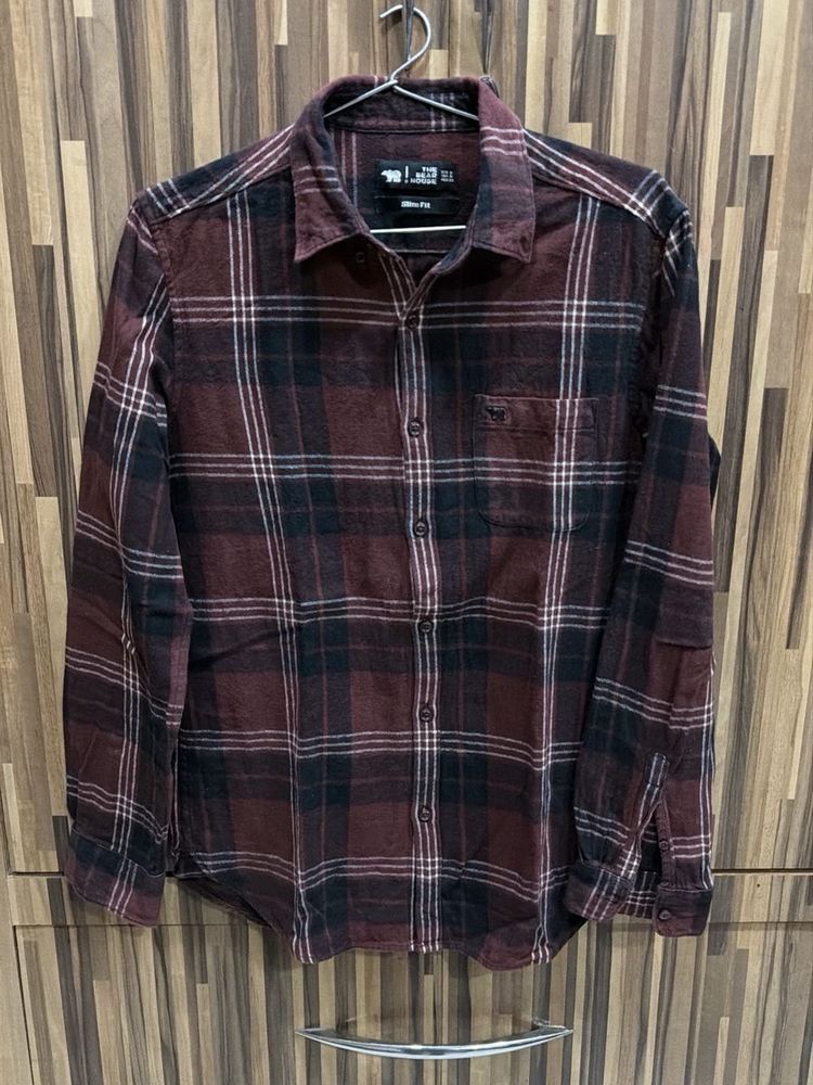 Bear Denim Plaid Flannel Shirt