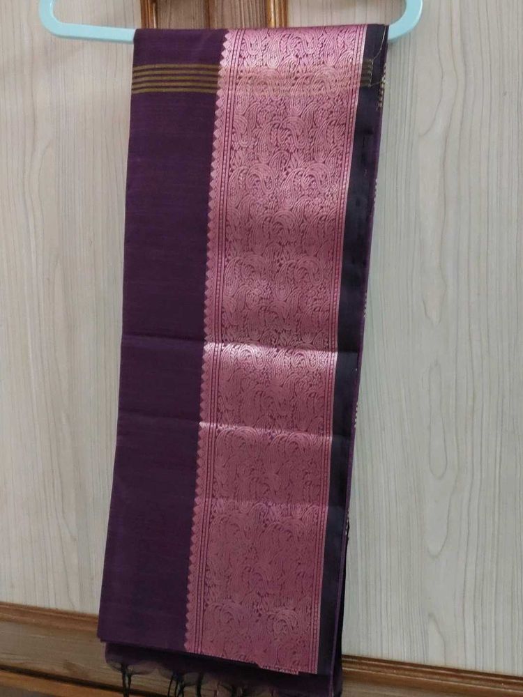 Elegant Purple Silk Saree with Pink Border