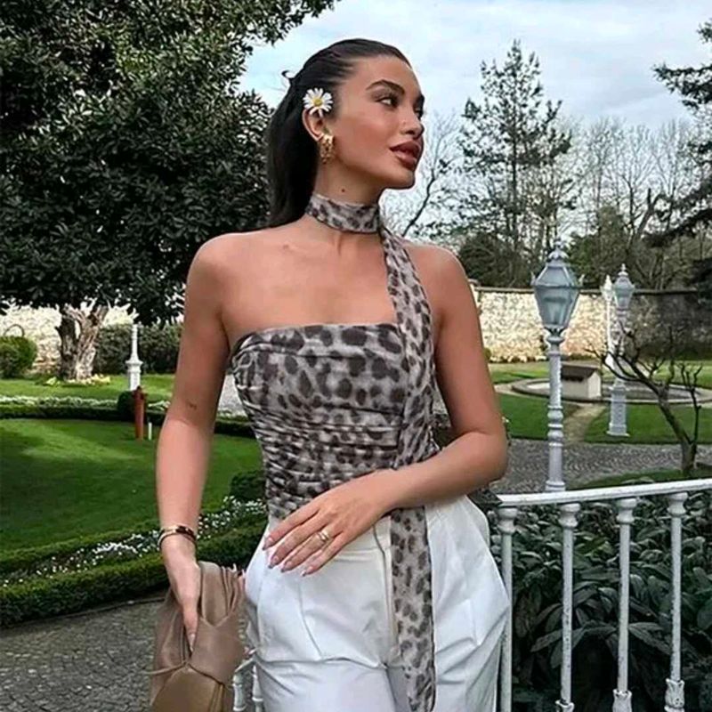 Leopard Print tube top with neck band