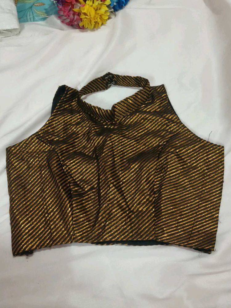Sparkling Gold Striped Halter Neck Blouse