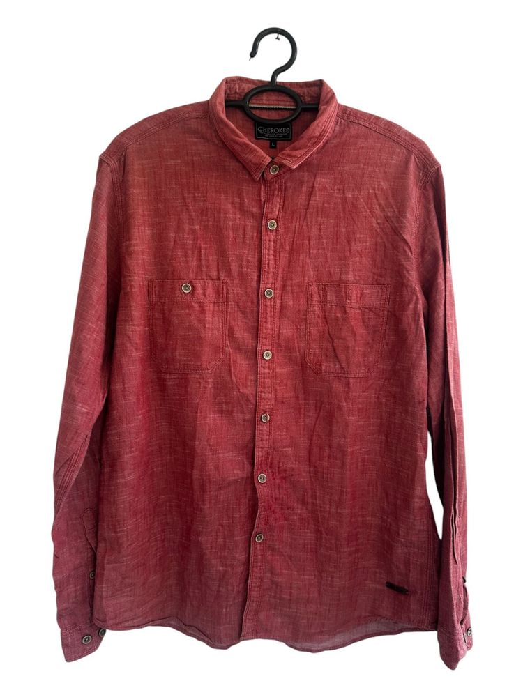 Men's Red Casual Button-Up Shirt