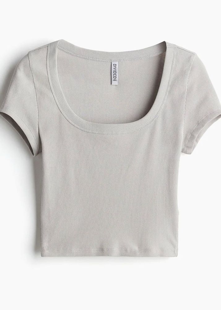 H&amp;M Grey Ribbed Scoop Neck Crop Top