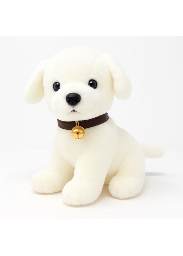 Cute White Dog Plush Toy with Bell