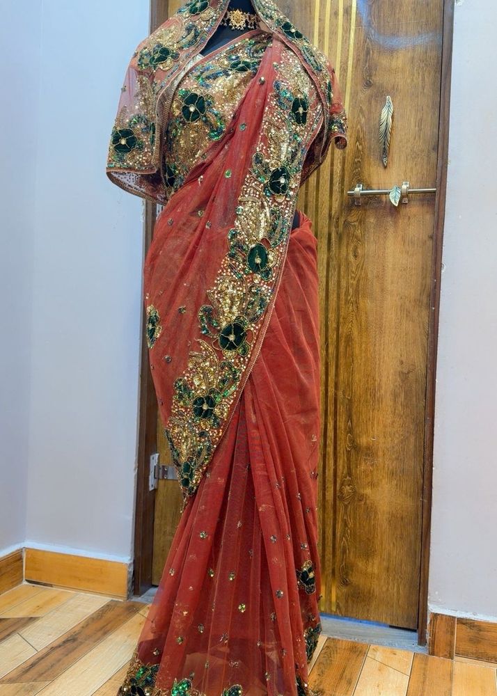 Embroidered Net Saree with Blouse