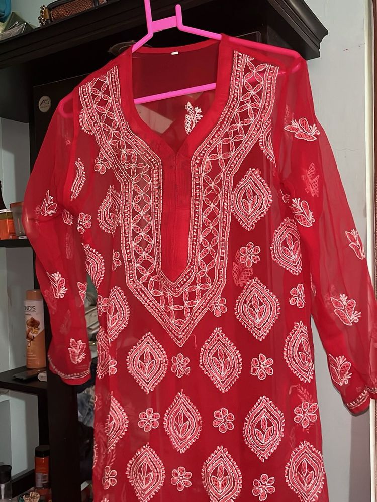 Stunning Red Embroidered Kurta