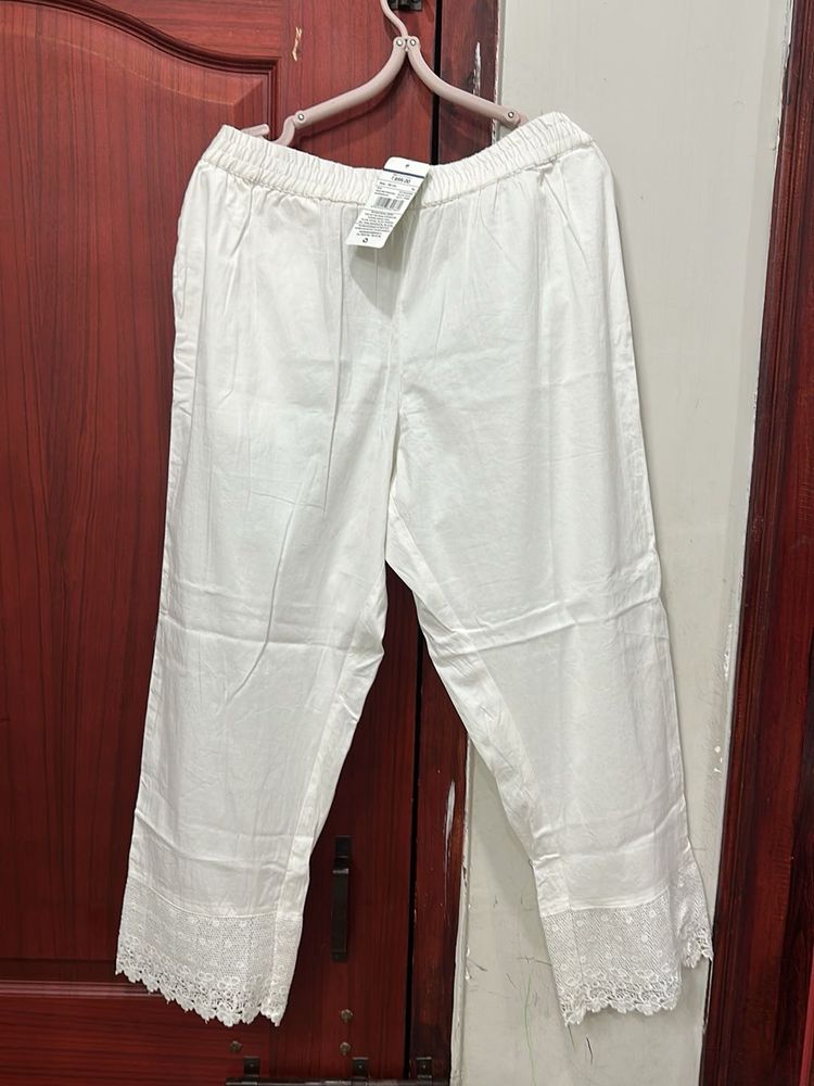 With tag Elegant White Lace Trim Palazzo Pants