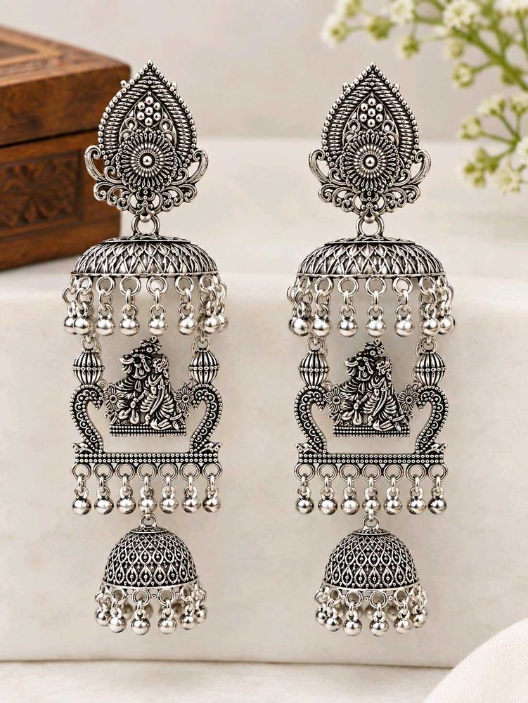Traditional Oxidised Silver Jhumka Earrings