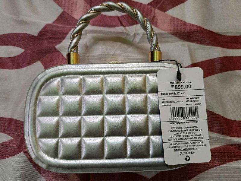 Silver Quilted Box Clutch with Twisted Handle