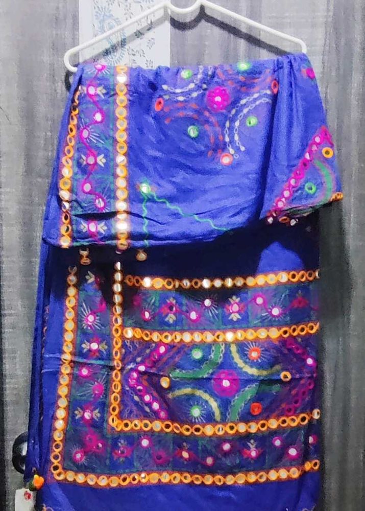 Vibrant Blue Embroidered Foil Work Dupatta