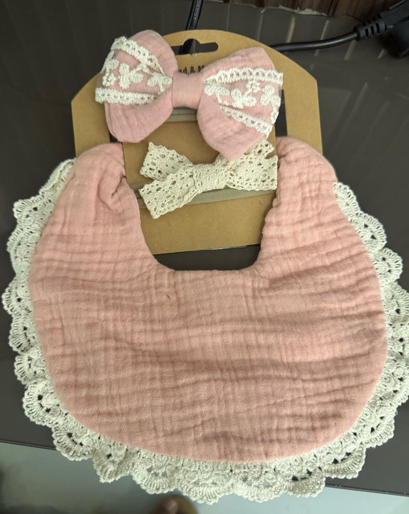 Pink Baby Bib &amp; Hair Accessories Set