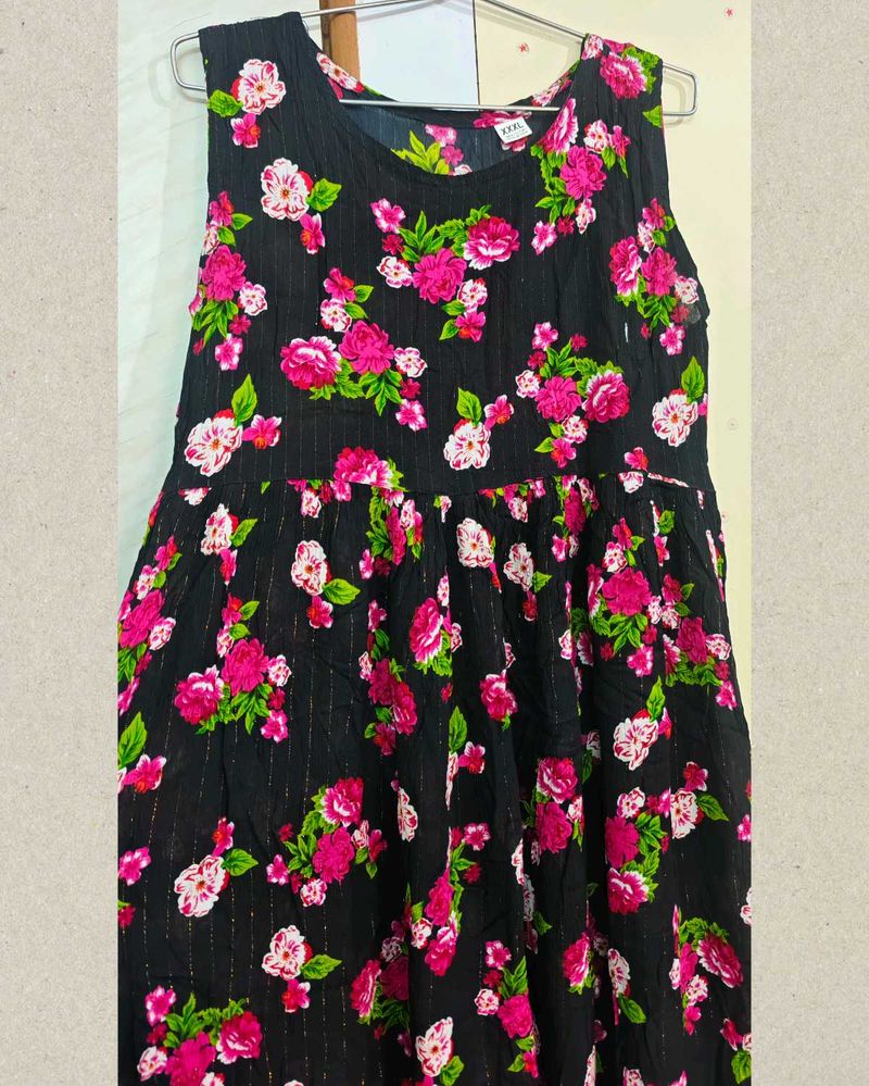 Floral Print Black Dress 👗