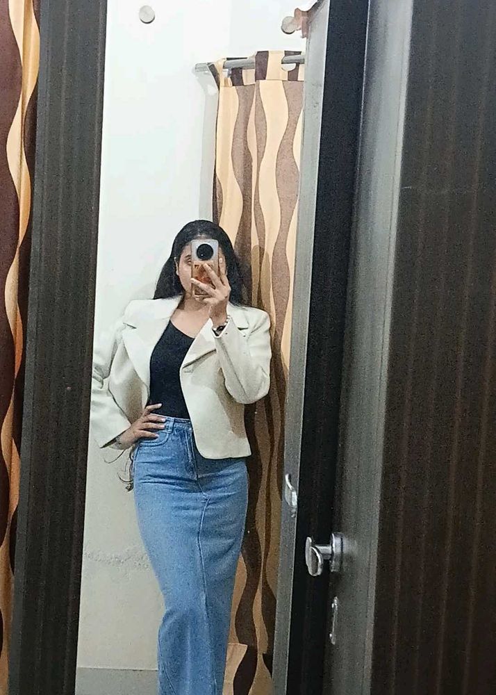 DENIM BODYCON HIGH WAIST LONG SLIT SKIRT