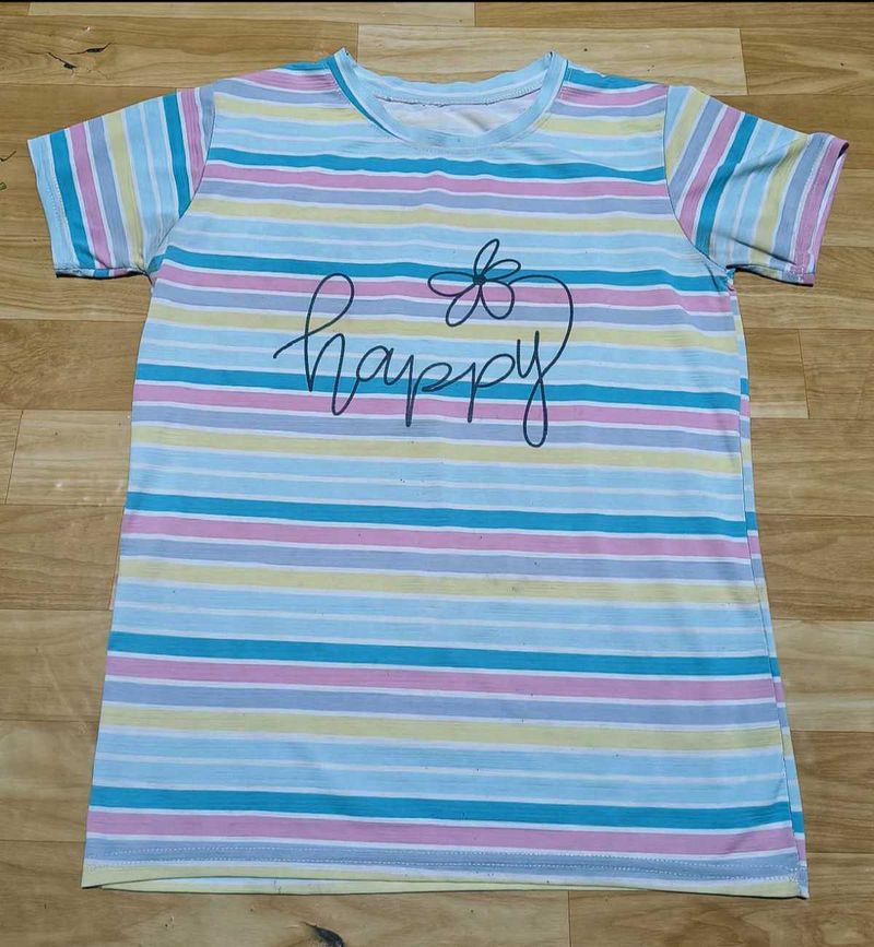 Striped 'Happy' T-Shirt