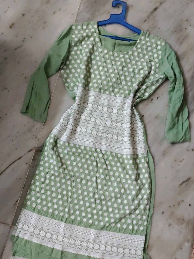Charming Light Green Embroidered Kurta