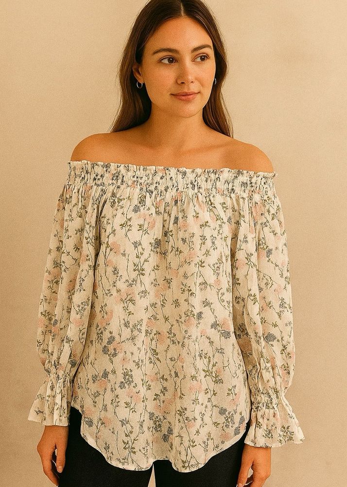 Floral Ruffle Off-Shoulder Blouse