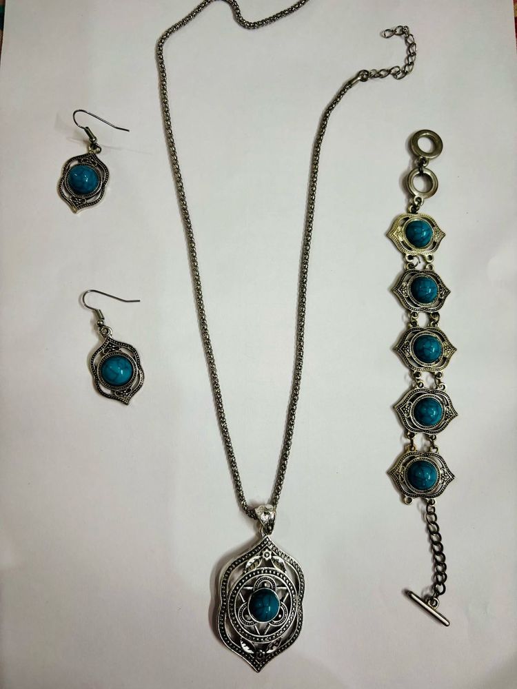 Turquoise Oxidised Jewellery Set