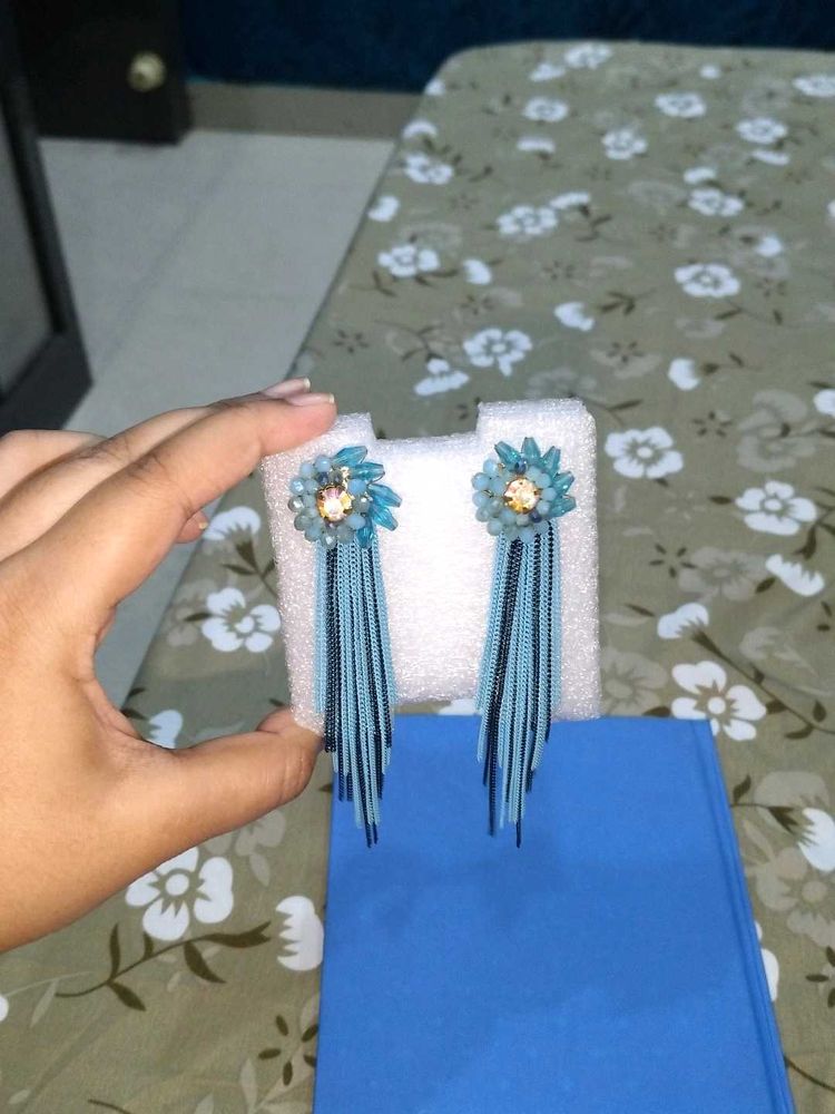 Boho Blue Tassel Earrings
