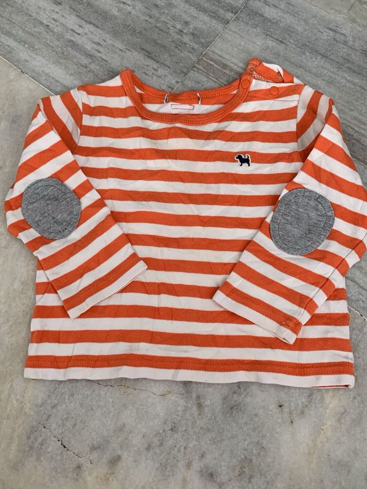 Orange &amp; White Striped Long Sleeve Top