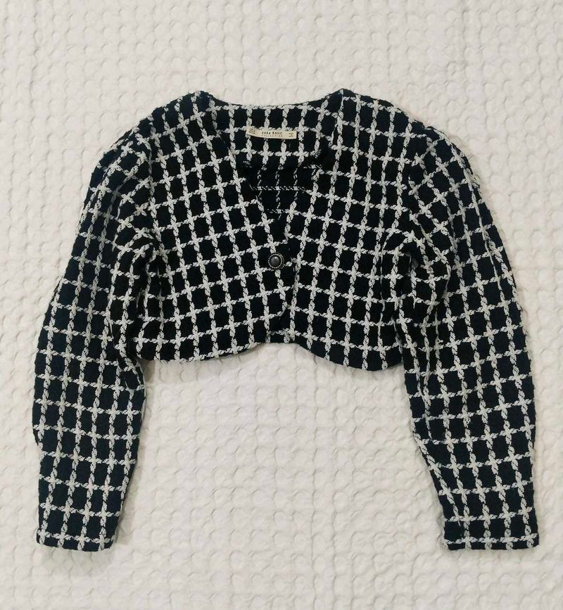 ZARA chic cropped checkered blazer/jacket