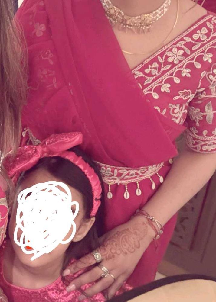 rani pink  ruffle saree with belt