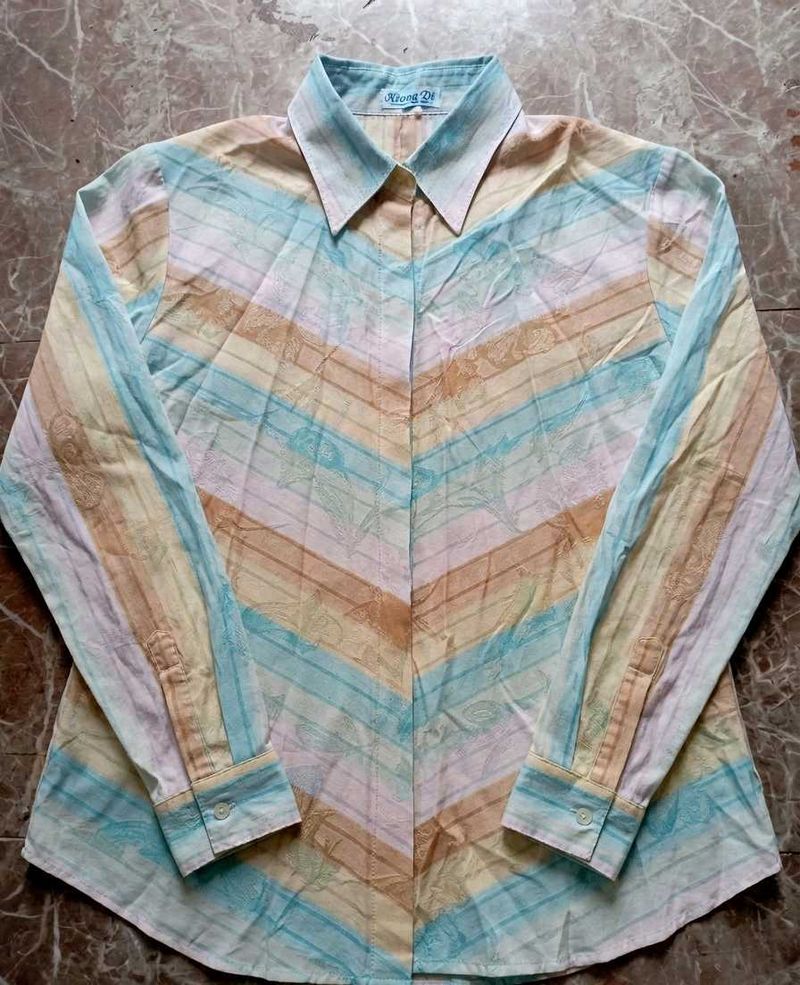Pastel Chevron Stripe Button-Up Shirt