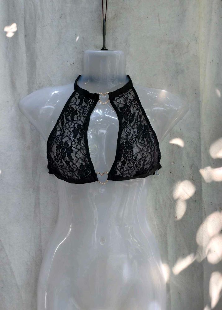351110. Black Lace Halter Neck Bra