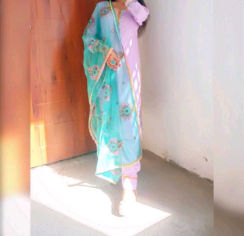 lavender Silk Suit and pants with embroided