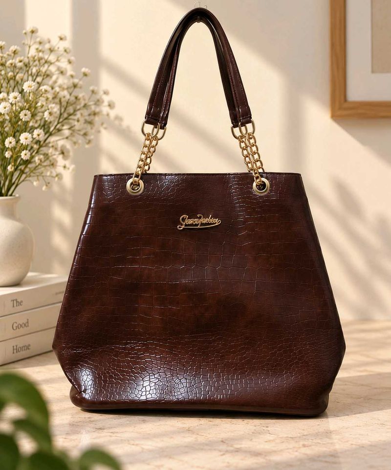 Stylish Brown Croc-Embossed Handbag